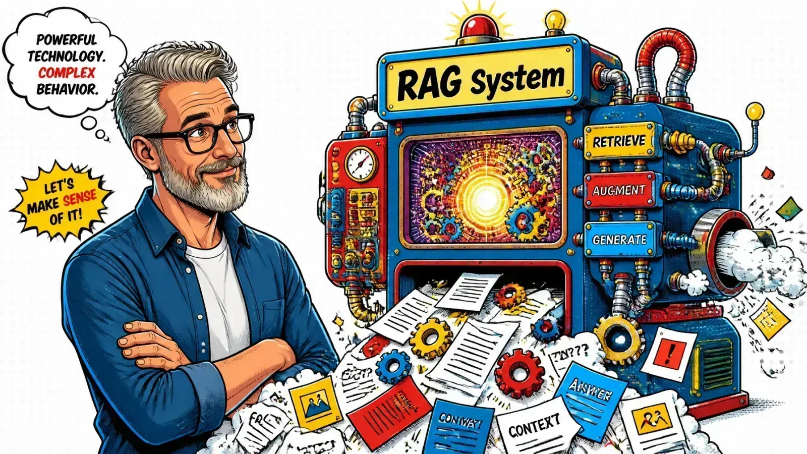 Stylized illustration of a production RAG stack under stress