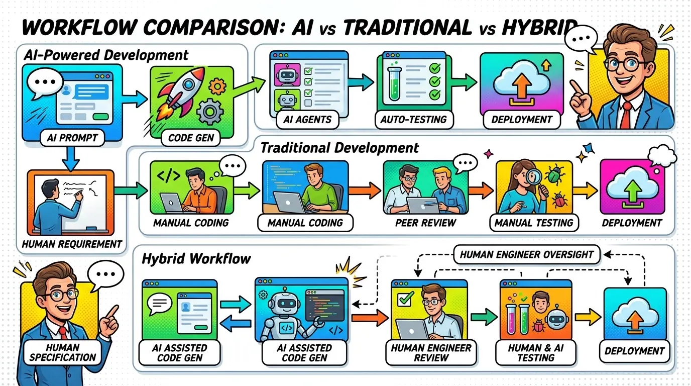 Architecture visual showing AI, traditional, and hybrid engineering workflow