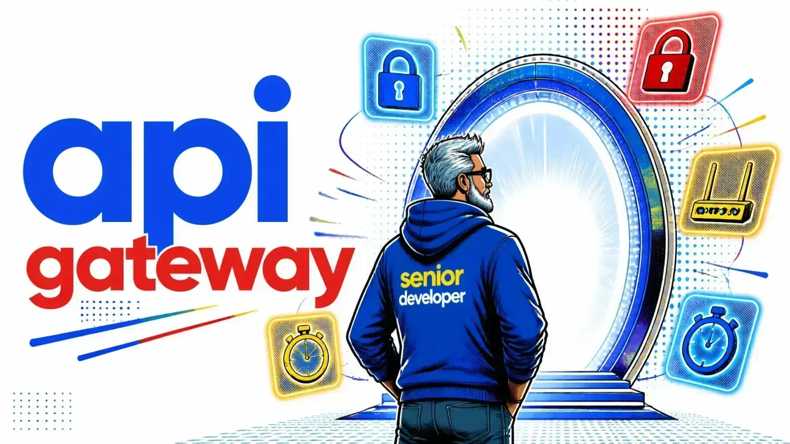 Stylized API gateway sitting in front of an AI inference stack
