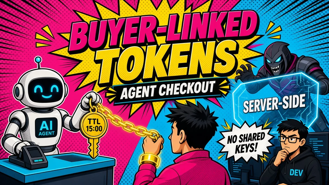 Comic pipeline: Shop OAuth to token exchange to JWT redeem to ~60 minute buyer-linked token