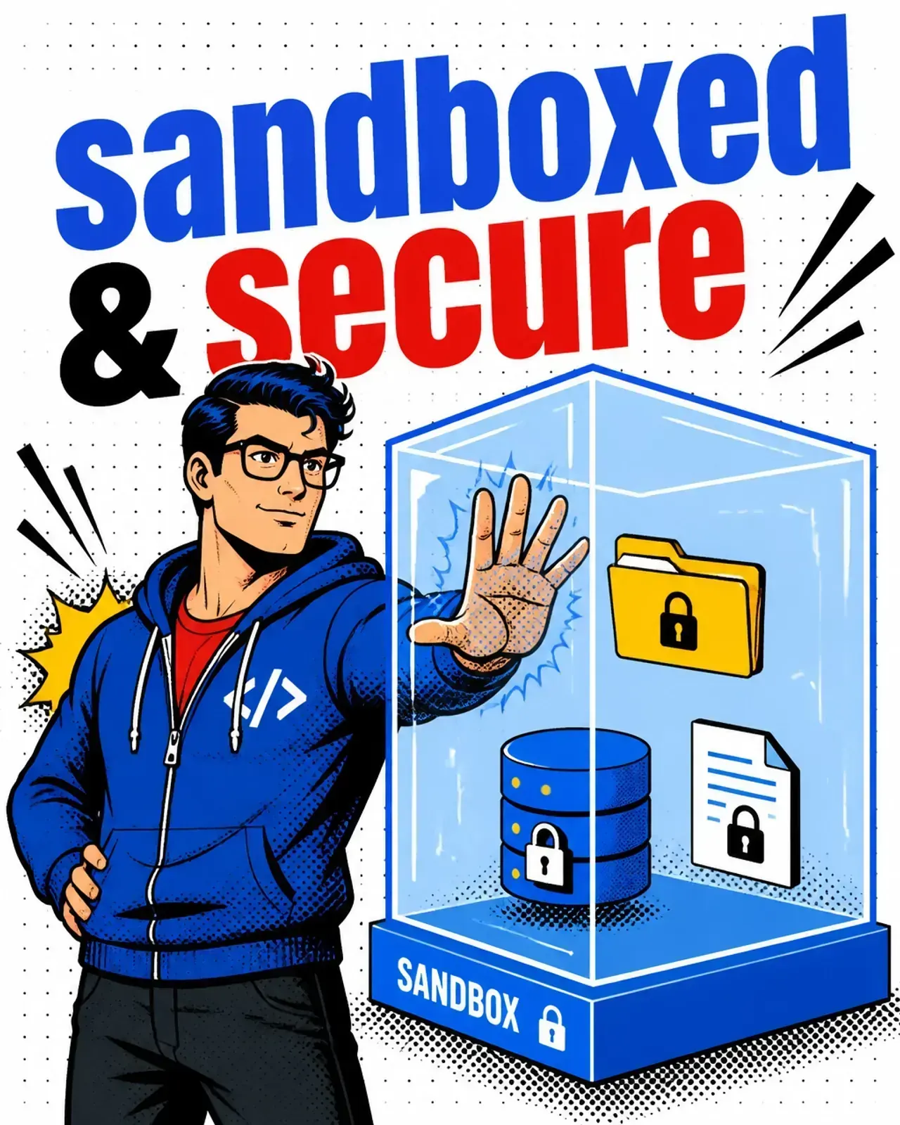 Sandboxed MCP server communicating through a narrow pipe to the host