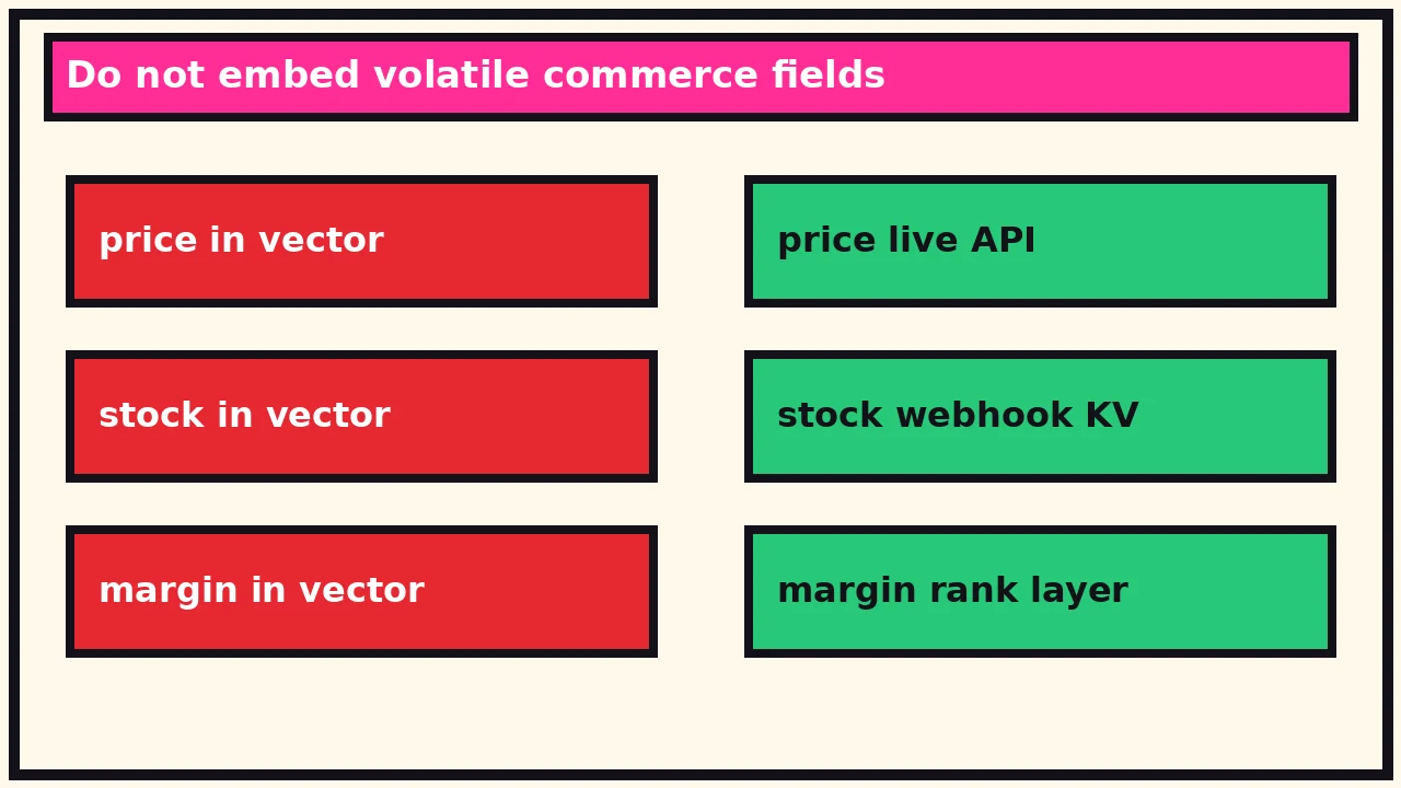 Do not embed price stock margin; pull them live into rank layer