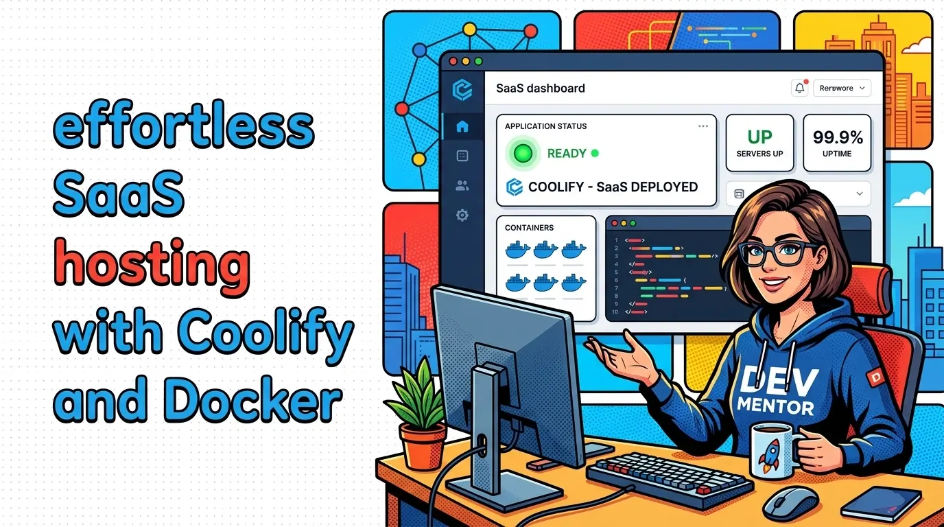 Pop-art illustration of a SaaS being self-hosted with Coolify on a single VPS