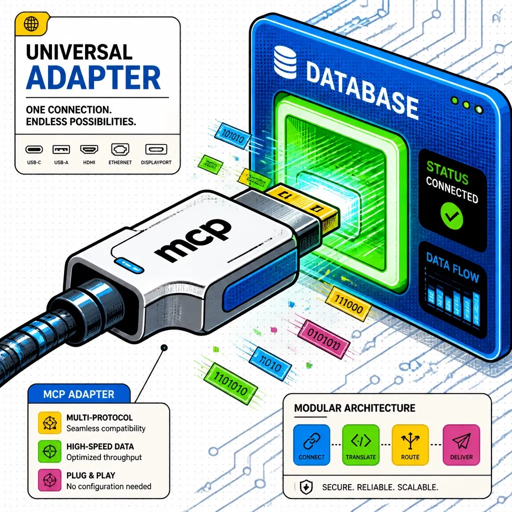 Illustration of MCP acting as a universal adapter between an agent and many tools