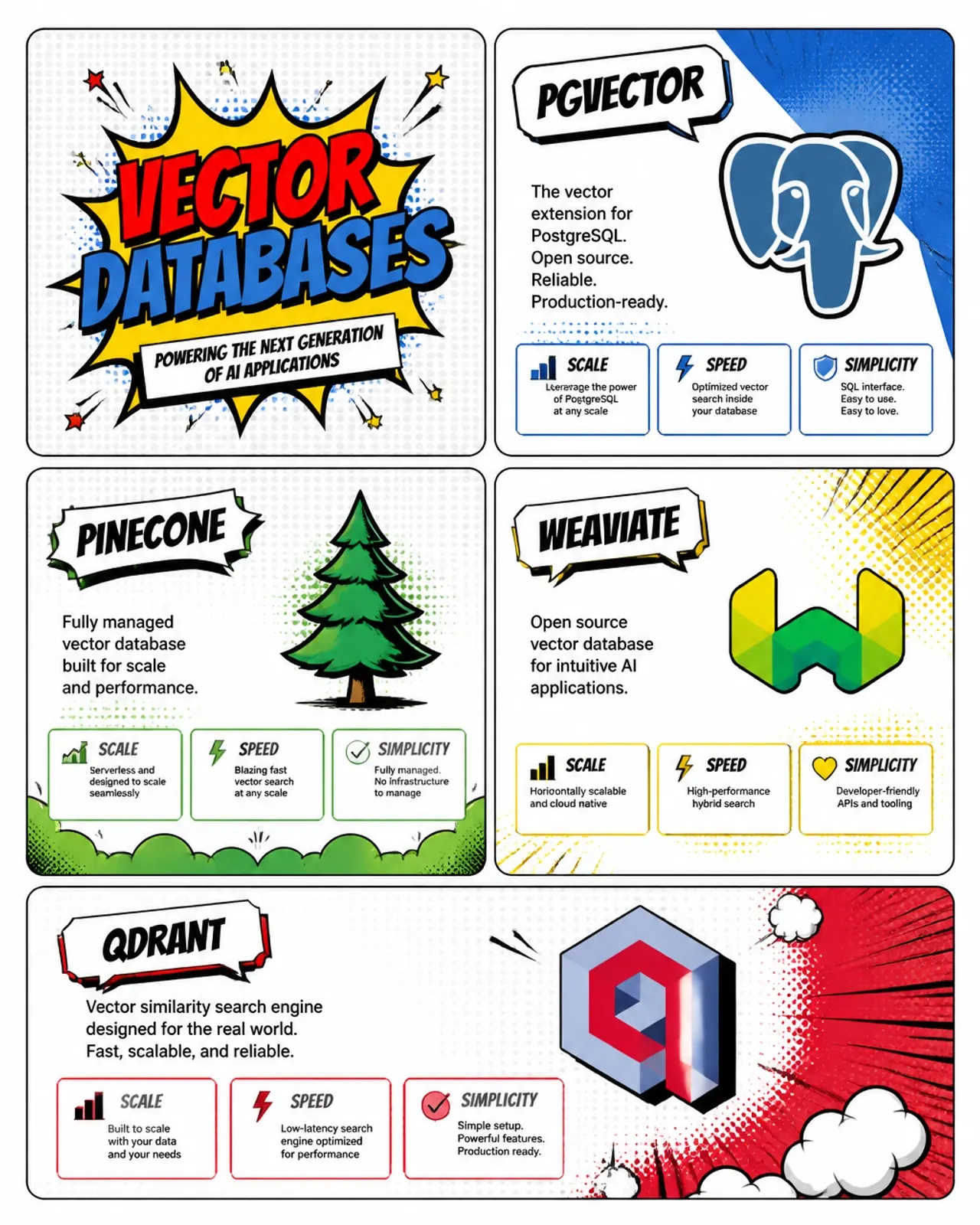 Comparison bento grid of vector databases