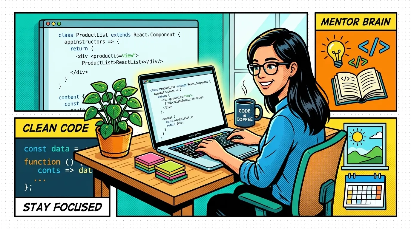 Pop-art final visual of a calm web tier while workers chew through background jobs