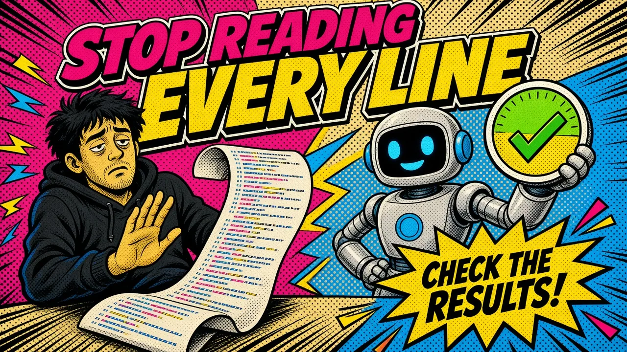 Pop-art comic of a developer examining holographic code blocks and agent terminals