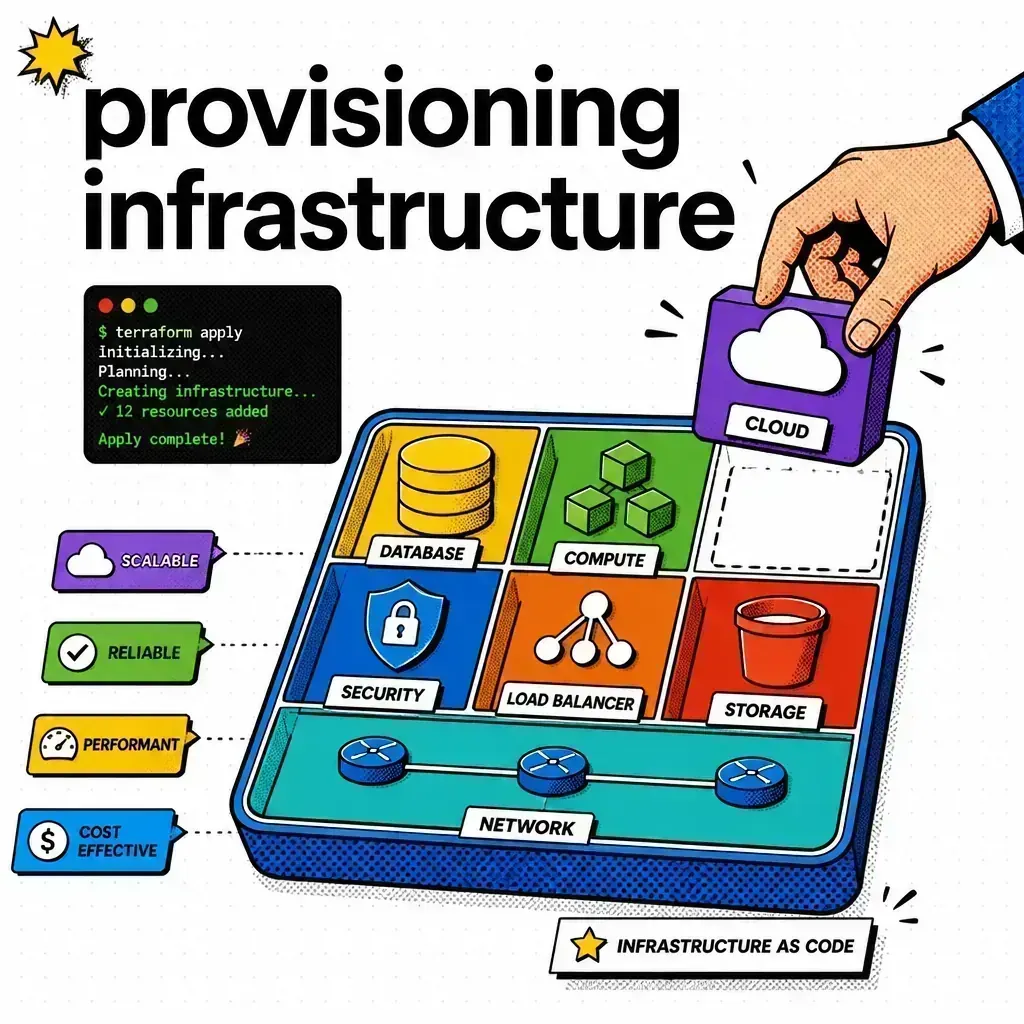 Infrastructure provisioning illustrated as a pop-art bento grid