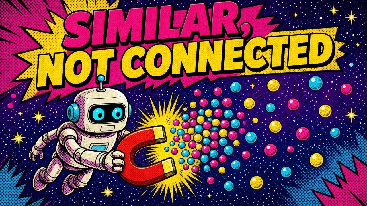 Comic panel of a robot using a magnet to pull a cluster of similar glowing dots out of space