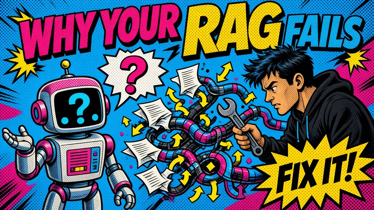 Pop-art illustration of a RAG pipeline breaking under production load