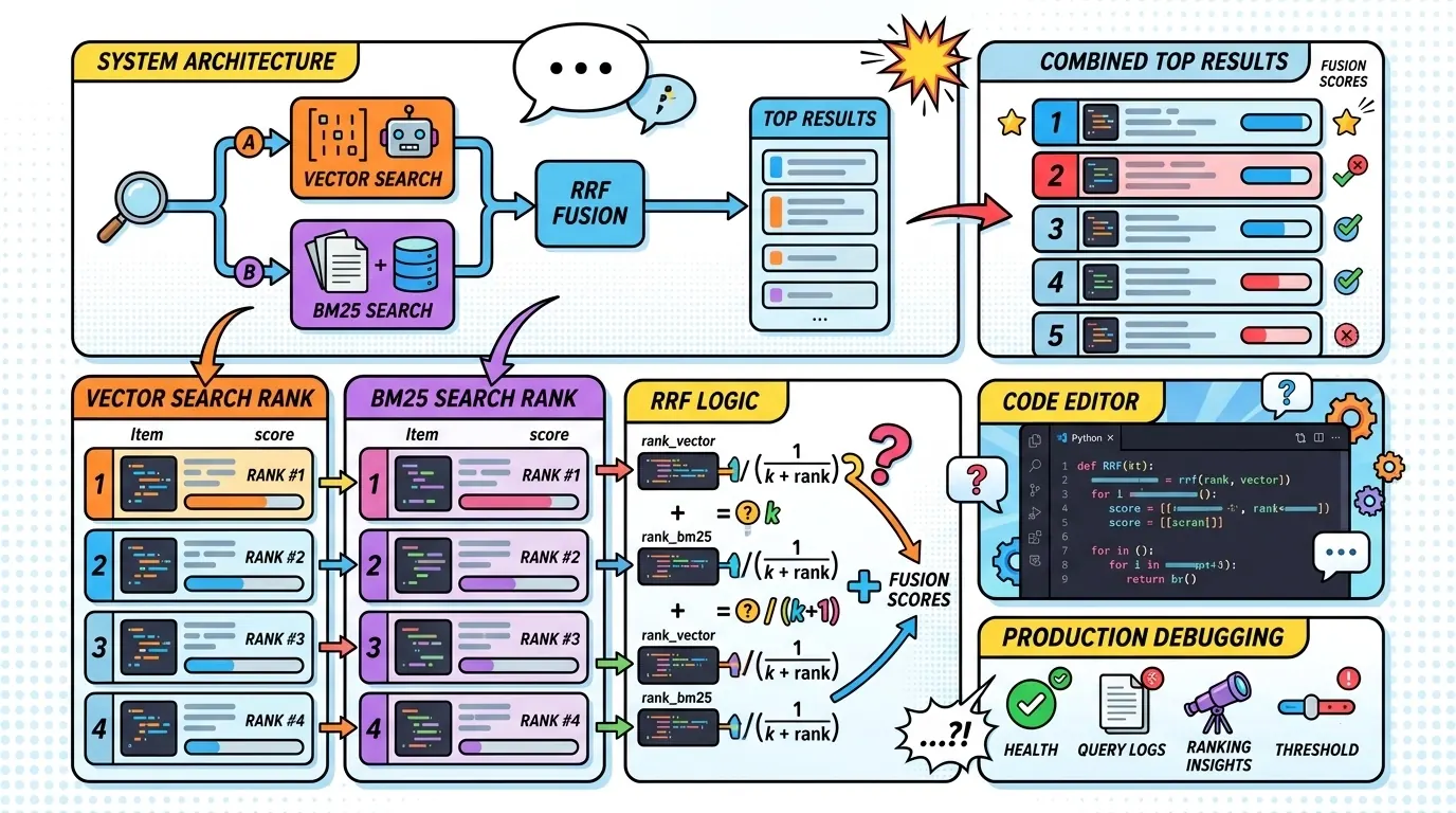 Annotated code snippet for reciprocal rank fusion logic