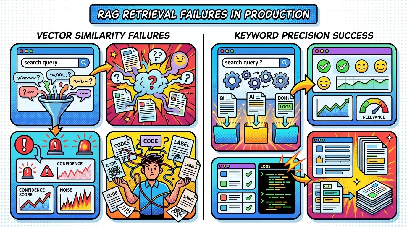 Side-by-side comparison of vector search vs keyword search results